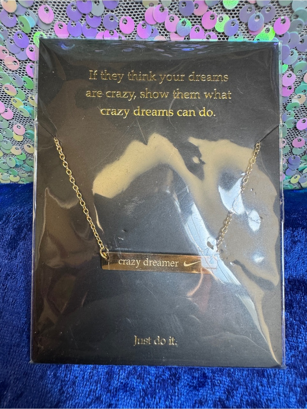 Nike Gold Tone ‘Crazy Dreamer' Just Do It Bar Necklace